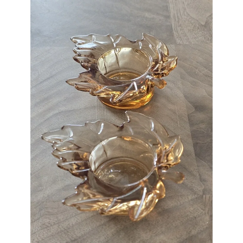 Orange Maple Leaf Tealight Candle Holders Set Of 2